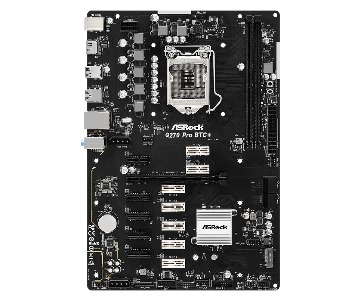 ASRock Motherboard Q270 Pro BTC+ Intel 6th | 7th | 8th | 9th Gen (Big Cabinet Required) view 2